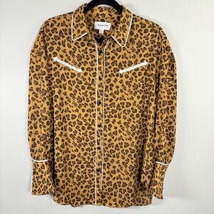 Highline Collective Women’s Rodeo Western Leopard Print Blouse S Long Sleeve